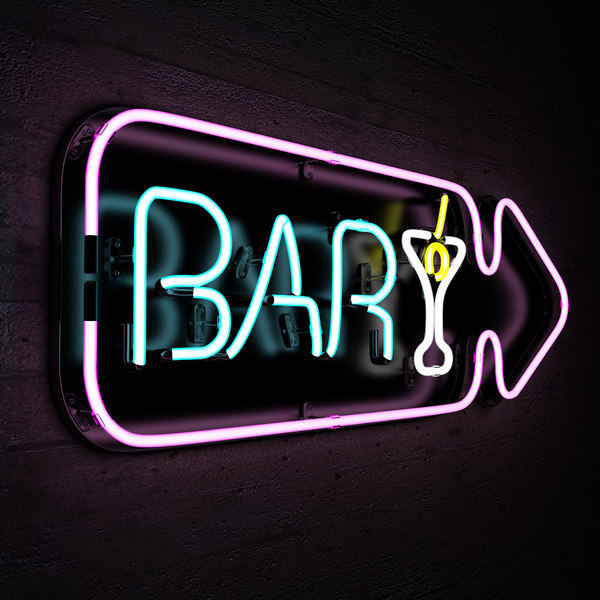 3d neon lights bar sign model