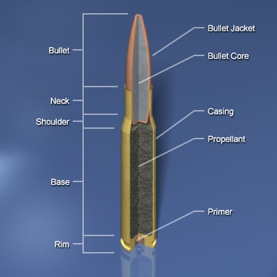 3d sectioned rifle cartridge