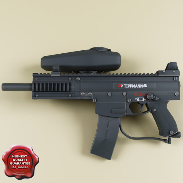 Paintball marker Tippmann X7 gun paint weapon rifle war spyder co2 magazine pack sleeve Kit 3d model max vray 3ds