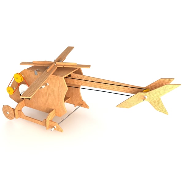 mechanical wooden toy helicopter 3d model