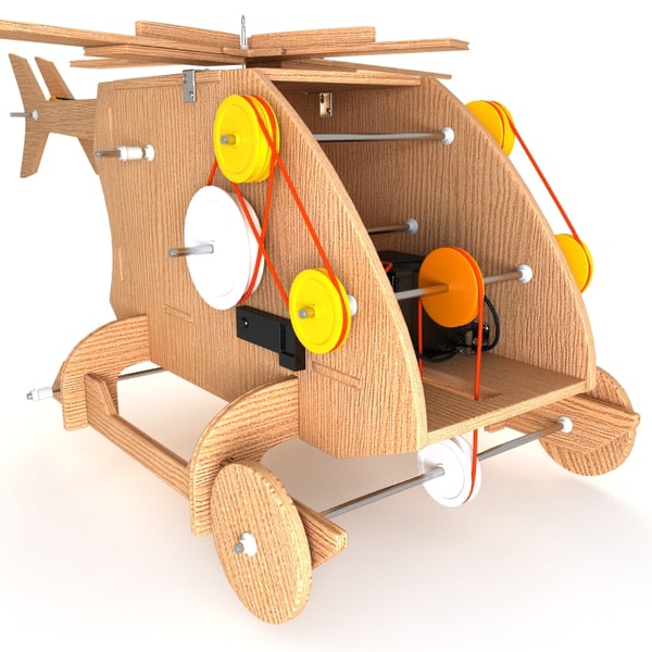 mechanical wooden toy helicopter 3d model