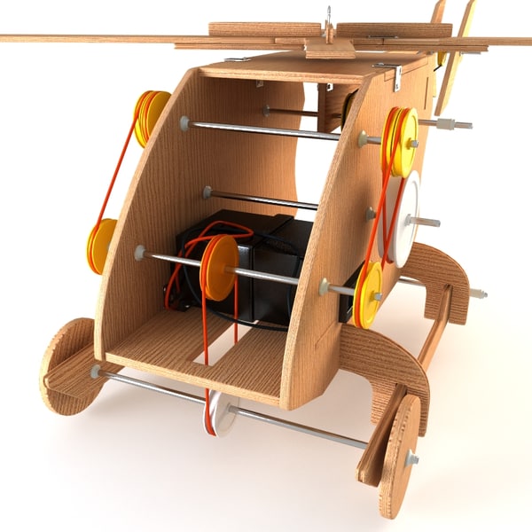 mechanical wooden toy helicopter 3d model