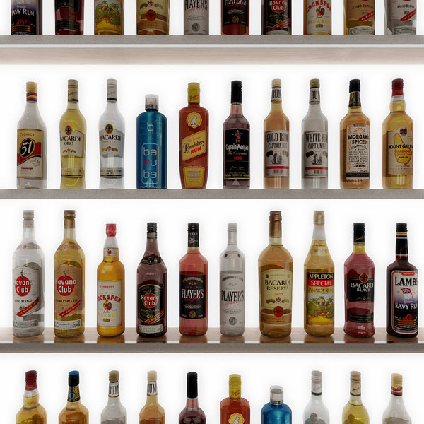 20 rum bottles 3d model