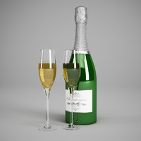 CGAxis Champagne Bottle & Glasses 22