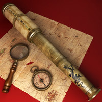 Telescope, Magnifying Glass, Compass