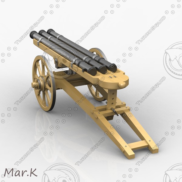 3d model triple barrel cannon